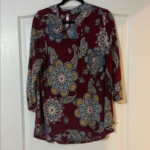Paisley Print Burgundy Women's Top